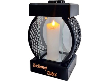 BABCIA BABCI ZNICZ LAMPION KOŁO RTN GŁADKI CZARNY+ŚWIECA LED