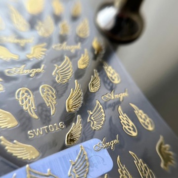 Naklejki do paznokci samoprzylepne SWT016 złote skrzydła angel gold wings