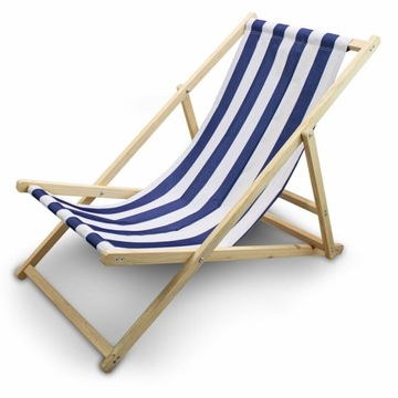 Lekki Leżak Ogrodowy Plażowy w Paski Drewniany