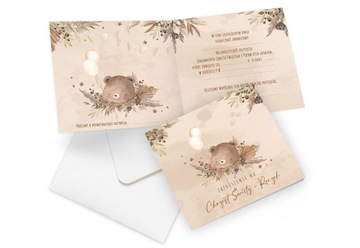 Святое Крещение и приглашение на годовщину 2 в 1 Плюшевый мишка в стиле бохо