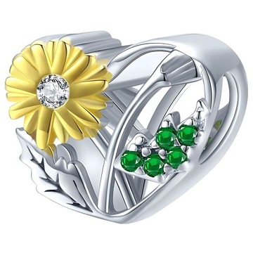 CHARMS SERCE KWIAT srebro 925 koralik zawieszka beads kolorowe cyrkonie