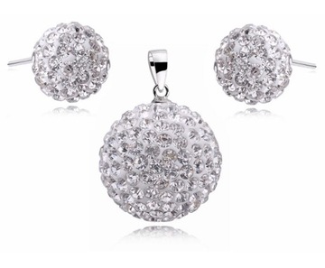 KOMPLET SREBRNY KRYSZTAŁKI SWAROVSKI KULKI KULE SHAMBALLA DISCOBALL WKRĘTKI