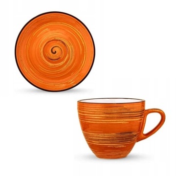 Filiżanka do herbaty 300ml ze spodkiem 15cm Wilmax porcelanowa pomarańczowa