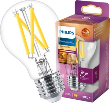 PHILIPS Żarówka LED E27 7,2W = 75W 2700K 1055lm A60 FILAMENT Ściemnialna