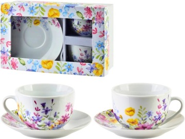 JOY Komplet 2 filiżanek 240ml Ze spodkami 14cm DO KAWY HERBATY - PORCELANA