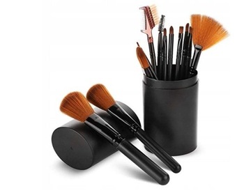 Набор профессиональных кистей для макияжа, 12 шт, черный футляр, POWDER BRUSHES