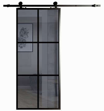 Drzwi Przesuwne Szklane Loft Szyba Grafitowa 6 Pól 75