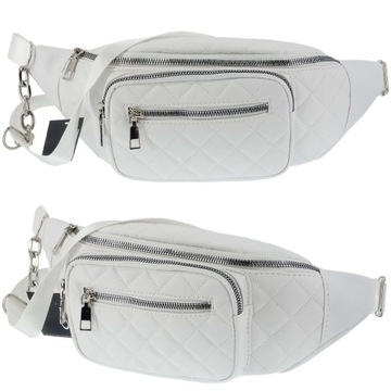 DAMSKA SASZETKA NERKA TOREBKA CROSSBODY BAG NA RAMIĘ BIAŁA PIKOWANA