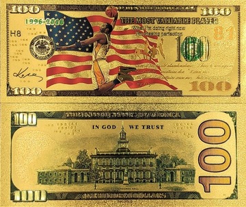 Красивая позолоченная банкнота номиналом 100 долларов Коби Брайант II