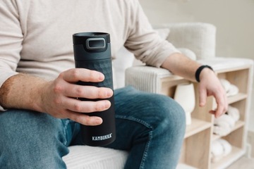 Модная термокружка KAMBUKKA ETNA GRIP Black Steel 500мл для кофе и чая