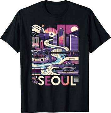 Koszulka z grafiką artystyczną Seoul Korea Modern, S