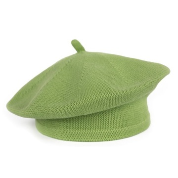 Beret Damski Dzianinowy LIMONKOWY Bawełniany z Antenką Młodzieżowy