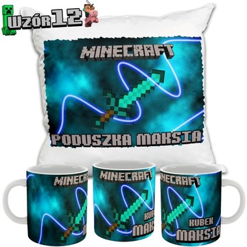 ZESTAW KUBEK PODUSZKA MINECRAFT MINER NADRUK IMIĘ KSYWKA
