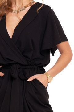 ЧЕРНЫЙ ЭЛЕГАНТНЫЙ ЖЕНСКИЙ КОМБИНЕЗОН С ДЛИННЫМ КОРОТКИМ РУКАВОМ MORAJ R.M.