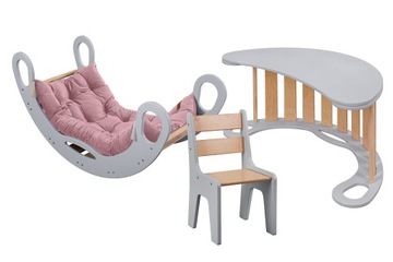 Komplet bujak , blat, krzesełko, materac puder Montessori kolor szary