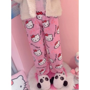 ЖЕНСКИЕ ПЛОТНЫЕ ТЕПЛЫЕ ФЛАНЕЛЕВЫЕ ПИЖАМНЫЕ БРЮКИ HELLO KITTY, МЯГКИЕ, УДОБНЫЕ