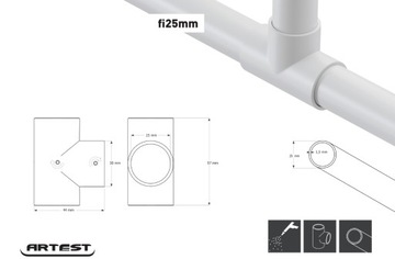 Łącznik trzykierunkowy fi25mm biały mat