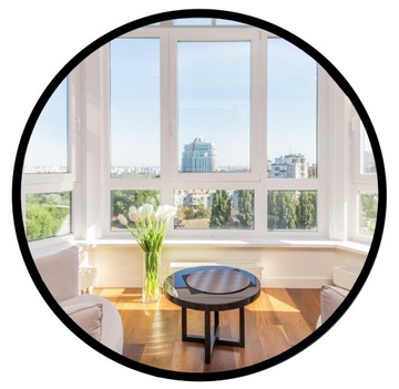 Зеркало 55 см, круглое, черное, для ванной, узкая рама