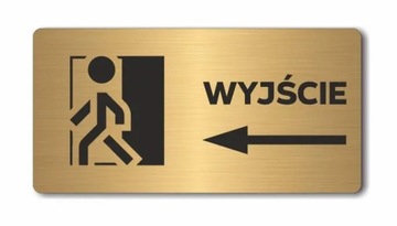 WYJŚCIE strzałka w lewo | Tabliczka informacyjna, nierdzewna ZŁOTA | UV