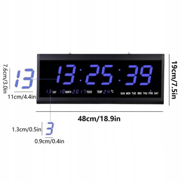 DIGITAL OFFICE WALL CLOCK BLUE LED48x19cm