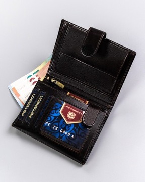 Peterson pojemny portfel męski na karty dokumenty skórzany system RFID