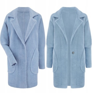 ALPAKA CIEPŁY PŁASZCZ NARZUTKA WEŁNA KOLORY BABY BLUE