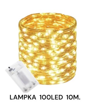 LAMPKI LED CIEPŁY BIAŁY NA BATERIE 100 LEDÓW 10 METRÓW PFX001