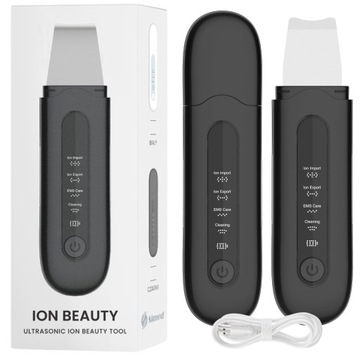 ION BEAUTY КАВИТАЦИОННЫЙ ПИЛИНГ Ультразвуковой EMS 24K IPX5 4 РЕЖИМА ЧЕРНЫЙ
