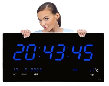 ZEGAR CYFROWY NIEBIESKI DUŻY i CZYTELNY NA ŚCIANĘ XXL TERMOMETR DATA LED