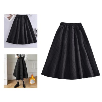 Beautymall2017 Damska puchowa bawełniana spódnica Długa spódnica elegancka z kieszenią Czarna