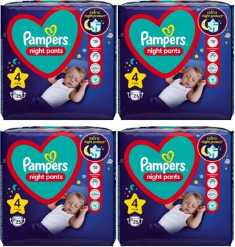 Pieluchomajtki Pampers Night Pants Rozmiar 4 (9-15kg) 4x25szt. = 100 szt.