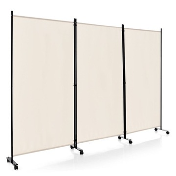 PARAWAN NA KÓŁKACH SKŁADANY REGULOWANY ŚCIANKA BEŻOWA 262x180x30cm 7,5kg