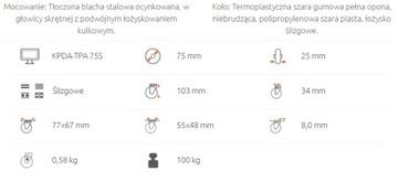 zestaw kół 75 mm 4 szt. hamulec PODWÓJNE nie rysują obrotowe do 400 KG/4