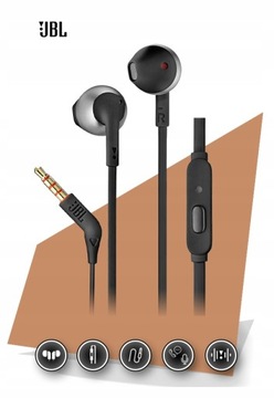 Наушники-вкладыши JBL T205 с микрофоном Черные