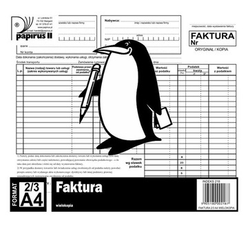 PAPIRUS FAKTURA NETTO KRAJOWA WNT WEWNĄTRZ 2/3 A4