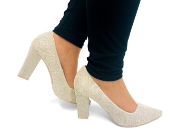 ZŁOTO BROKATOWE ZŁOTE SZPILKI NA WYSOKIM SŁUPKU 37