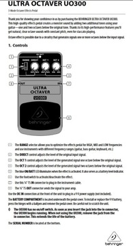UO300 Ultra Octaver Эффект для бас-гитары Behringer Octaver + КАБЕЛЬ