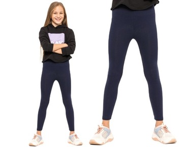 DZIEWCZĘCE LEGGINSY OCIEPLANE GETRY GRANATOWE 146
