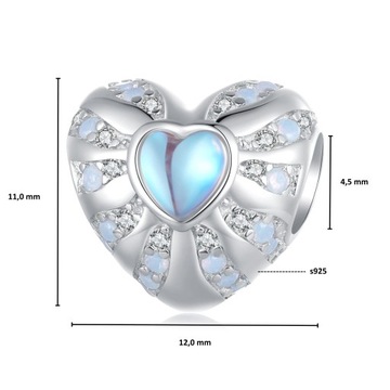 G843 Opalizujące srebrne serce charms koralik z kryształkami
