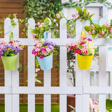 ЖЕЛЕЗНЫЕ ПОДВЕСНЫЕ ЦВЕТОЧНЫЕ ЦВЕТКИ, БАЛКОННЫЕ ДЕКОРАТИВНЫЕ ВЕДРА ДЛЯ ЦВЕТОВ 4 ШТ.