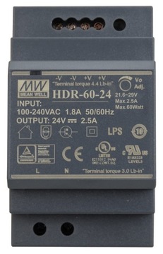 Zasilacz DIN Mean Well HDR-60-24 60W 24V 2.5A DC