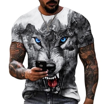 T-SHIRT KOSZULKA MĘSKA 3D KRAJOBRAZ Z WILKIEM