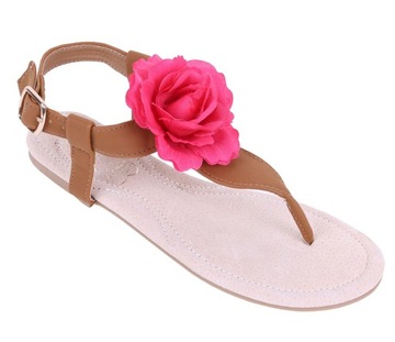 Brązowe sandały z różowym kwiatem PRIMARK 38 EU