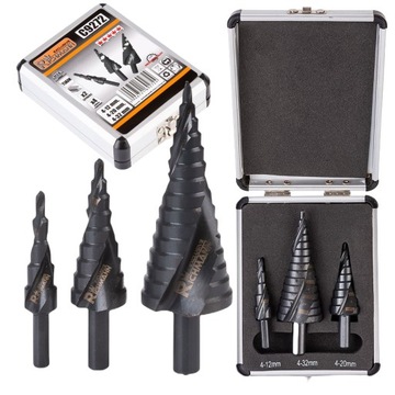 Rozwiertak Do Metalu Spiralne Wiertło Stopniowe C9272 4-32 mm 3 Sztuki