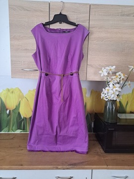 Ołówkowa, liliowa sukienka M&S rozmiar 44 bawełna