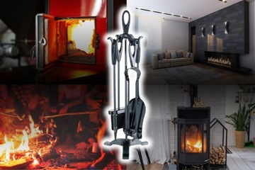 ZESTAW DO KOMINKA SZCZYPCE POGRZEBACZ SZUFELKA ZMIOTKA AKCESORIA KOMINKOWE