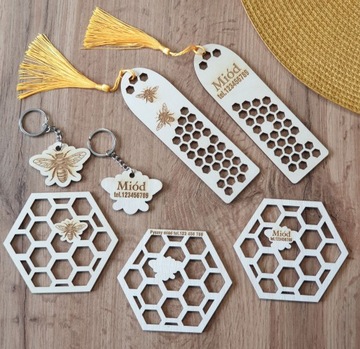 Podkładka pod kubek pszczoła plaster miodu pasieka miód Twój grawer REKLAMA