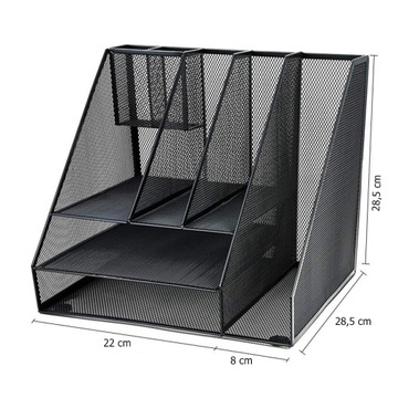 Большой, вместительный настольный органайзер из черной металлической сетки, 8 отделений.