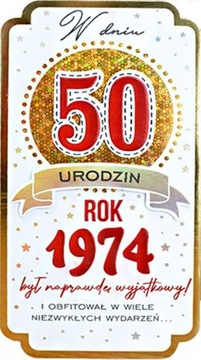 Kartka dla urodzonych w 1974 r na 50 urodziny Prezent na 50 urodziny PM350