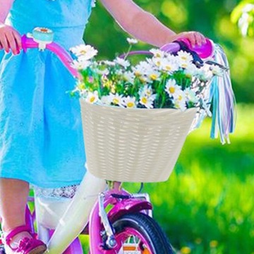 Wiklinowy koszyk na rower dziecięcy Ręcznie tkany przedni wiklinowy koszyk dla dziewcząt chłopców do szkoły biały